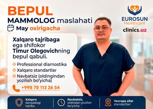 BEPUL mammolog konsultatsiyasi — xalqaro tajribaga ega shifokor Timur Olegovich Eurosun Healthcare klinikasida qabul qiladi.